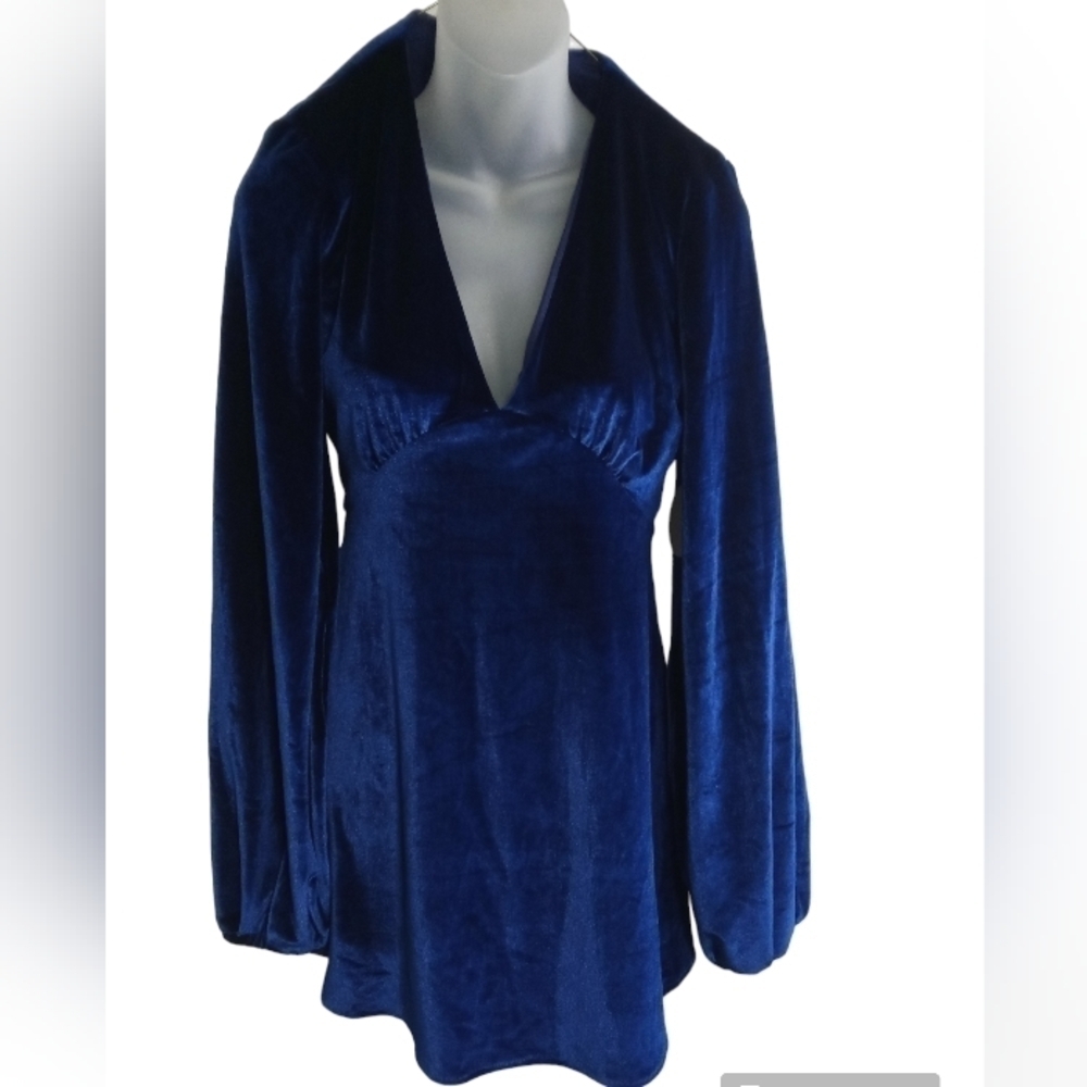 Tularosa Ryland Royal Blue Velvet Long Sleeve Deep V-Neck Empire Waist  Xsmall